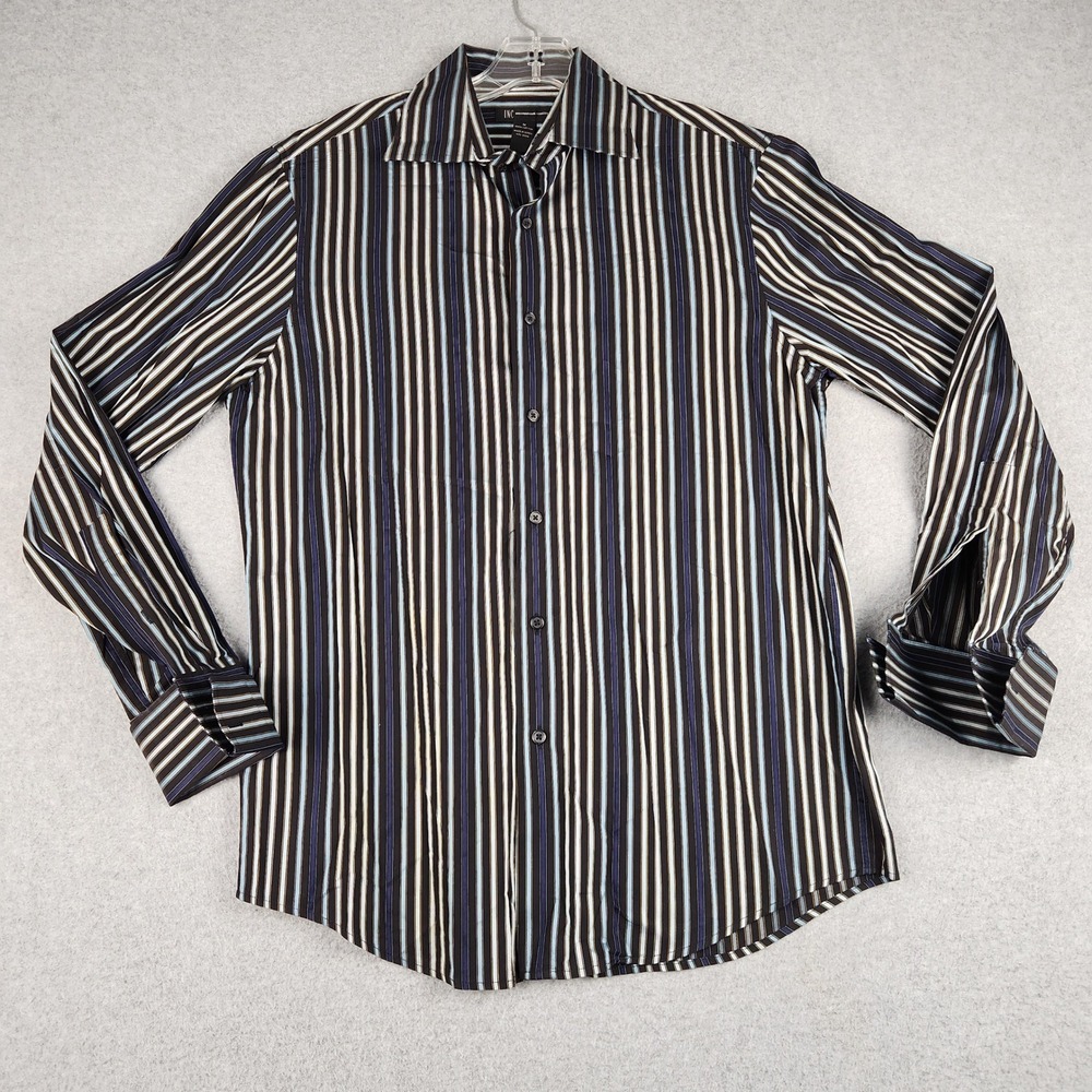 INC International Concepts Shirt Mens Medium Black Blue Striped Collar Button Up
